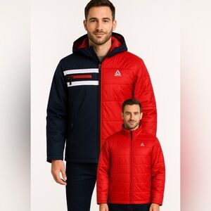 Reebok Men’s 3-in-1 Jacket Navy Red Detachable Inner Puffer Hooded Coat Size L